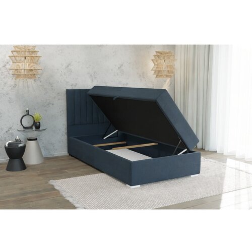Ropez Tamno plavi tapecirani krevet s prostorom za odlaganje s podnicom 90x200 cm Bunny &amp;ndash; Slike