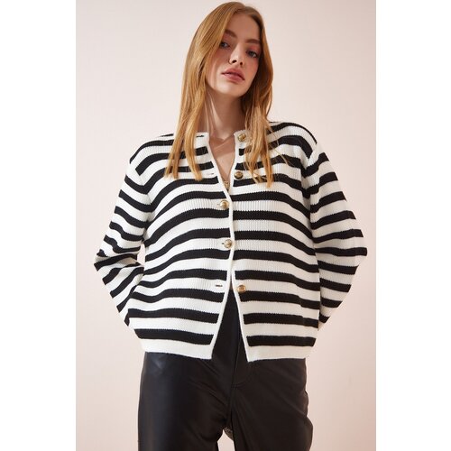  Women's Ecru Black Wadding Striped Knitwear Cardigan Cijene