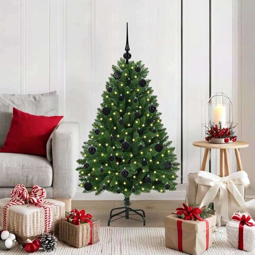 vidaXL Umestno božično drevo z LED lučmi Zelena 120 cm PVC in kovina Cene