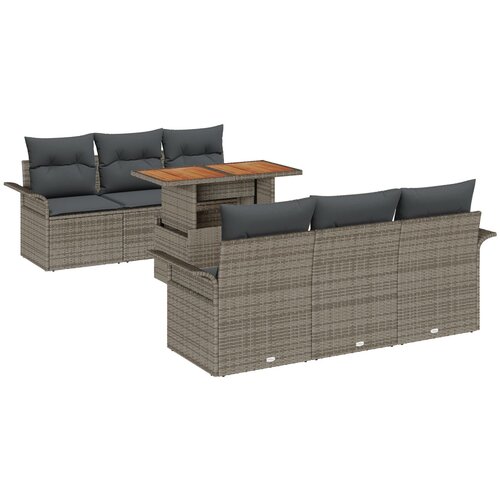 vidaXL 7 Komadna Vrtna Sofa Set s Jastucima Siva Poli Ratan, Dvosjed Vrtna Sofa s Pohranjivanjem & Jastučićima Siva Poli Ratan Cijene