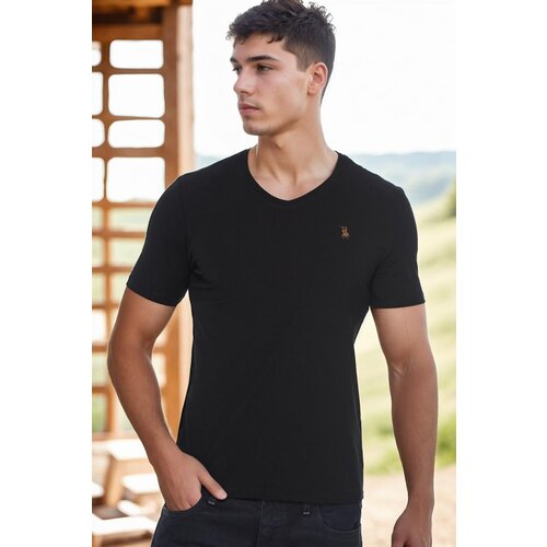Dewberry T8568 V-NECK MEN&amp;#039;S T-SHIRT-BLACK-1 Slike