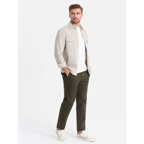 Ombre Men's classic cut chino pants with fine texture - dark olive Slike