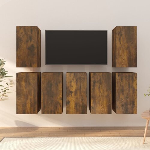 VidaXL TV omarice 7 kosov dimljeni hrast 30,5x30x60 cm konstruiran les Slike