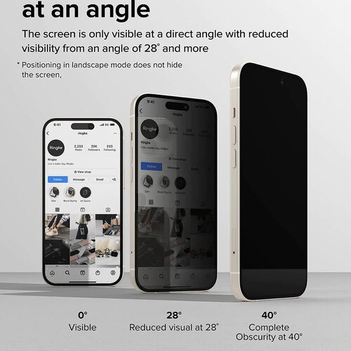 Ringke Cover Display ID Glass kaljeno staklo za iPhone 16 / iPhone 15 -Privacy Slike