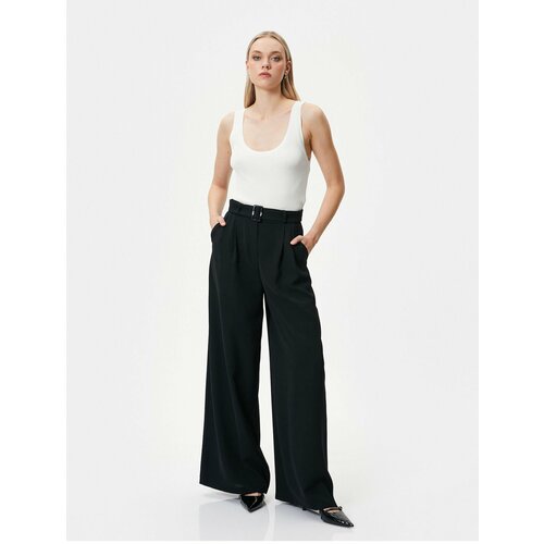Koton Wide Leg Trousers with Belt Detail, High Waist and Pocket Cene