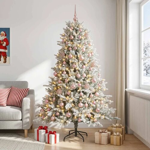  Umjetno božićno drvce s kuglicom 240 cm 300 LED lampica - Zelena i bijela 240 cm s LED-ima i ružičastim lopticama Cene