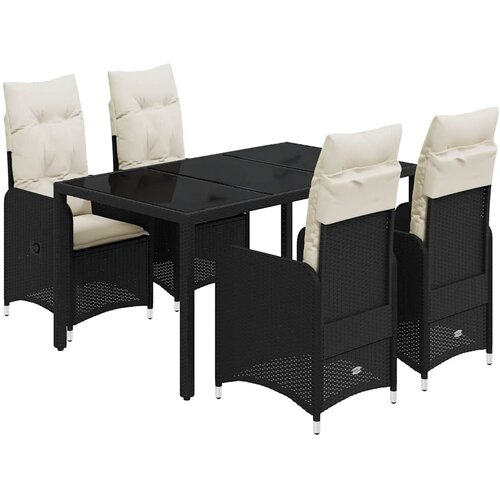  5-dijelni vrtni bistro set od poliratana s jastucima crni Crna 150 x 90 x 75 cm Slike