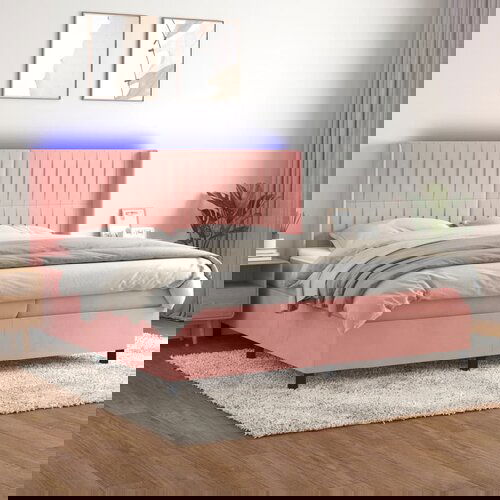 The Living Store Box spring postelja z vzmetnico LED roza 200x200 cm žamet - Box Spring Postelja, (21437717) Slike