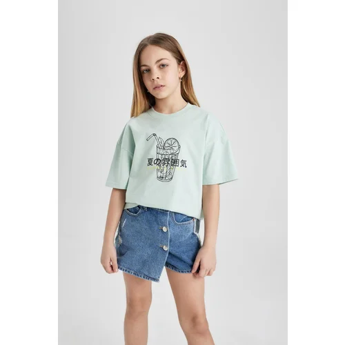 Defacto Girl's Oversize Fit Printed Short Sleeve T-Shirt