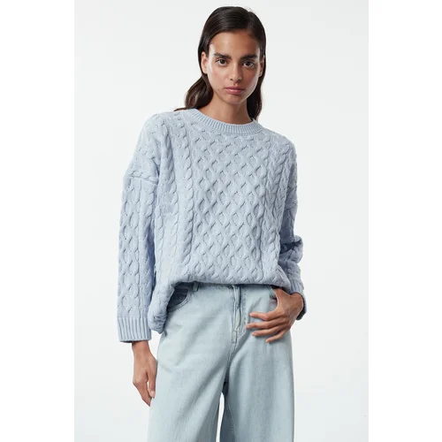 Trendyol Blue Crew Neck Hair Knitted Sweater