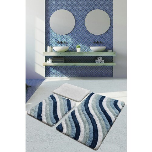colorful - blue multicolor acrylic bathmat set (3 pieces) Slike