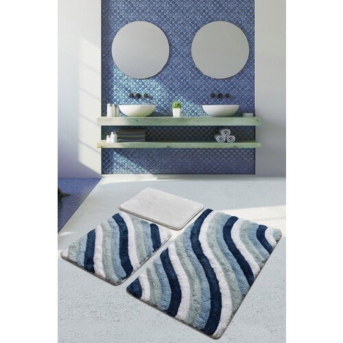  Colorful - blue multicolor acrylic bathmat set (3 pieces) Cene