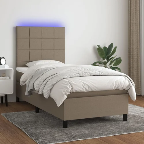 vidaXL Box spring postelja z vzmetnico LED taupe 90x190 cm blago, (20902238)