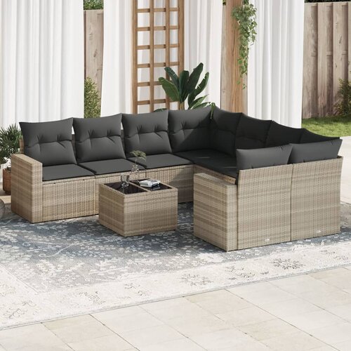 vidaXL 9-dijelni set vrtnih sofa od poliratana s jastucima svjetlosivi Cijene