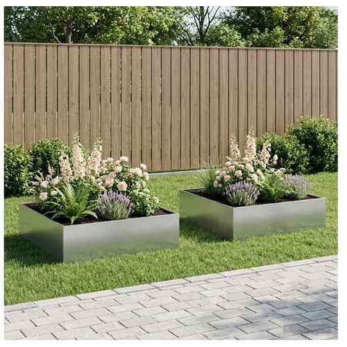 vidaXL Vrtna saksija 2 kom. Srebrna 80 x 80 x 30 cm Pocinčani čelik - Pocinčani čelik 80 x 80 x 30 cm 2 Cene
