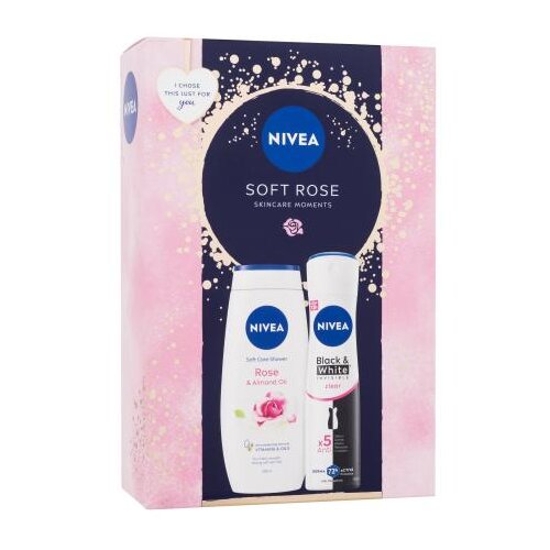 Nivea Soft Rose set: antiperspirant Invisible Black & White Clear 150 ml + gel za prhanje Rose & Almond Oil 250 ml za ženske Cene
