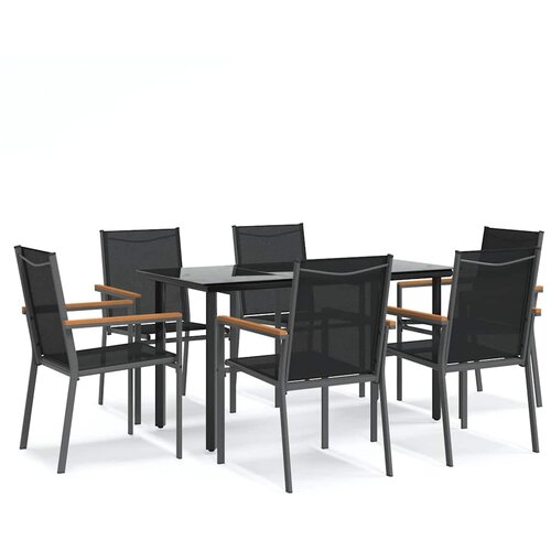  7-dijelni vrtni blagovaonski set crni od tekstilena i čelika Crna Dužina stola 140 cm Slike