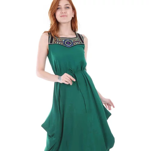 Bigdart 1512 Dress With Embroidery On The Front - Green