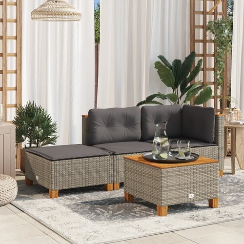 VidaXL Vrtni stolček z blazino siv 63,5x56x32 cm poli ratan Slike