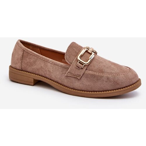Kesi Women's suede loafers with flat heels, dark beige Misal Cene