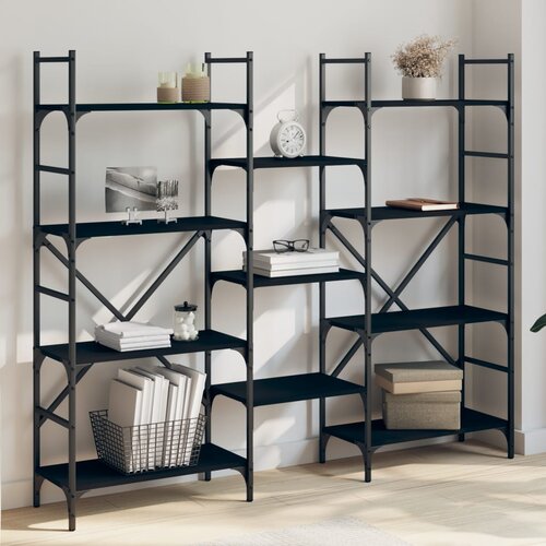 VidaXL Knjižna omara črna 160x28,5x136,5 cm inženirski les Slike