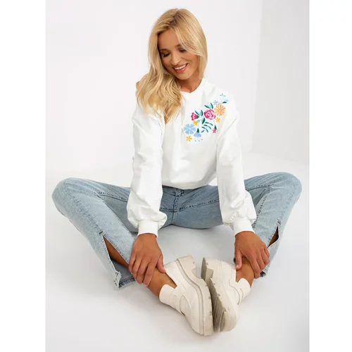 Fashion Hunters White sweatshirt without a hood with RUE PARIS embroidery