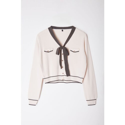 Trendyol Anthracite Ribbon Detailed Knitwear Cardigan Slike