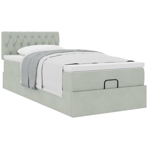 VidaXL Okvir kreveta s madraca svijetlosivi 90x200cm bar&amp;scaron;unasti Slike