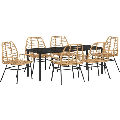 VidaXL 7-delni vrtni jedilni set Rjava Poli ratan, (22087276) Slike