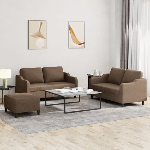  3-dijelni set sofa s jastucima smeđi od tkanine Cijene