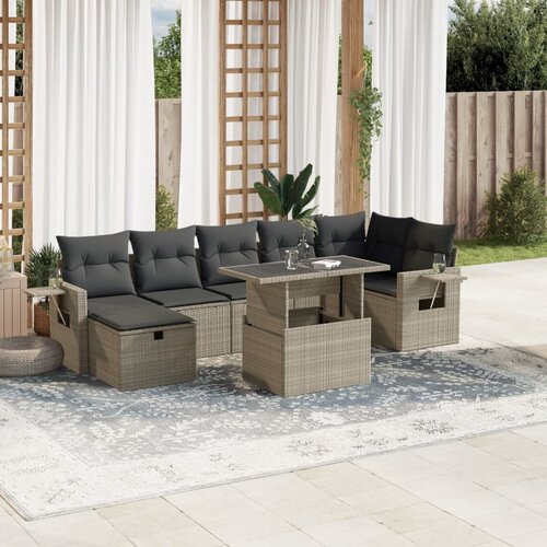vidaXL 8-dijelni set vrtnih sofa od poliratana s jastucima svjetlosivi Cijene