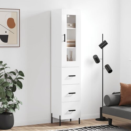 VidaXL Visoka omara visok sijaj bela 34,5x34x180 cm inženirski les Slike
