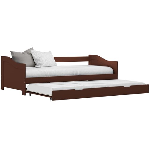 VidaXL Izvlečni posteljni okvir temno rjav iz borovine 90x200 cm Slike