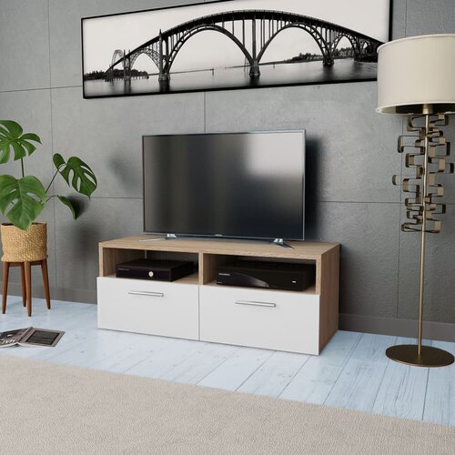 VidaXL TV omarica iverna plo&amp;scaron;ča 95x35x36 cm bela in barva hrasta Slike