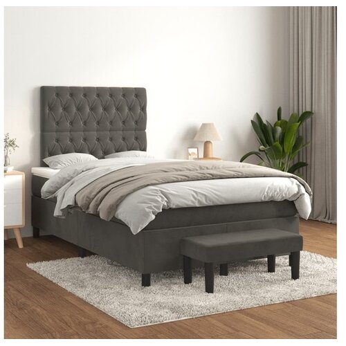  Box spring postelja z vzmetnico temno siva 120x200 cm žamet Cene