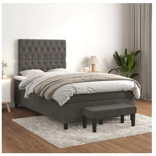  Box spring postelja z vzmetnico temno siva 120x200 cm žamet