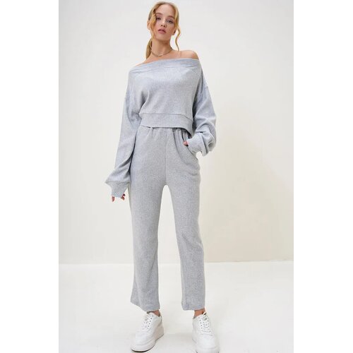 Trend Alacati Stili Ženski komplet duks i pantalone Alc-X13075, Sivi Cene