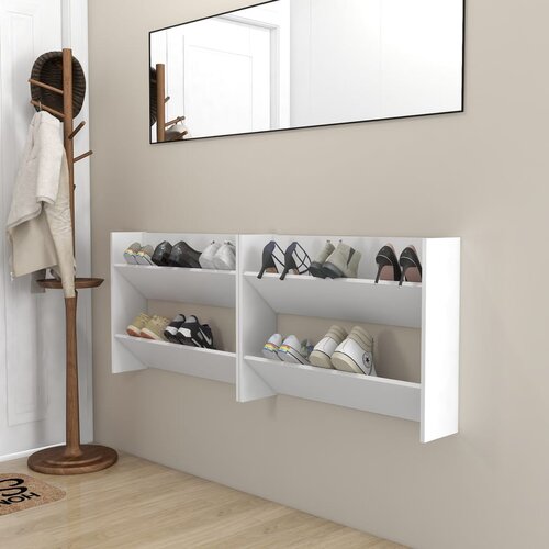 VidaXL Stenska omarica za čevlje 2 kosa bela 80x18x60 cm iverna pl. Slike
