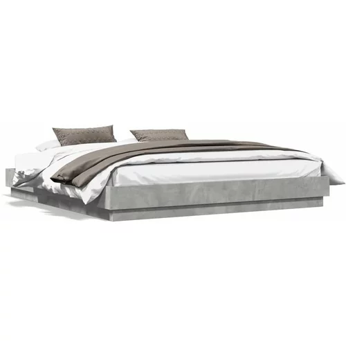  Okvir kreveta s LED svjetlima siva boja betona 200 x 200 cm