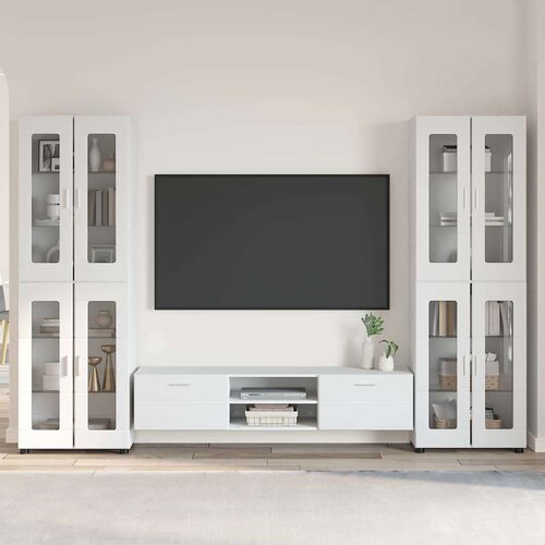  Set TV komoda s ladicama Visoki sjaj bijela Konstruirano drvo Cijene