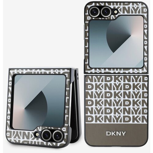 Dkny PU Leather Repeat Pattern Bottom Stripe Zadn&iacute; Kryt pro Samsung Galaxy Z Flip 6 Brown Ovitek za telefon Vijolična Cene