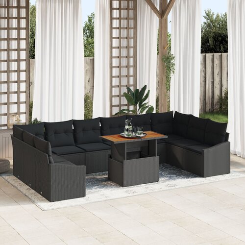VidaXL set vrtnih sofa set od 11 crna ratan, drvena povr&amp;scaron;ina Slike
