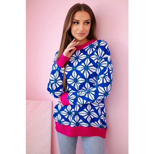 Kesi Sweater with geometric motif purple-blue Cene