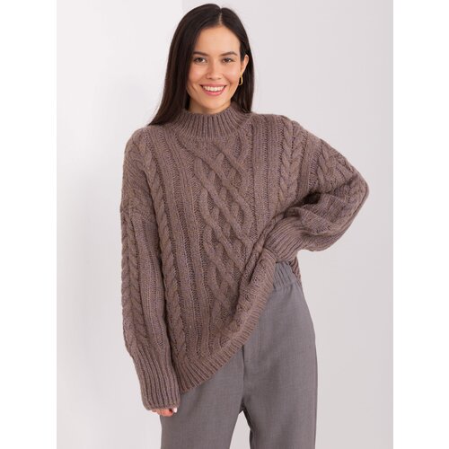 Fashion Hunters Brown sweater with cables and cuffs Slike