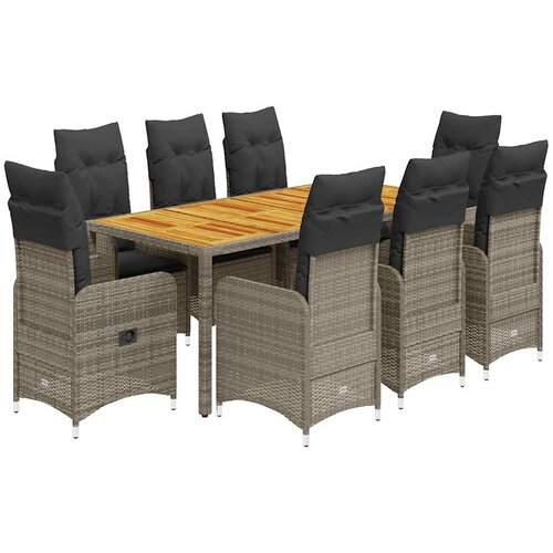  9-dijelni vrtni bistro set od poliratana s jastucima sivi Siva 190 x 90 x 75 cm Slike