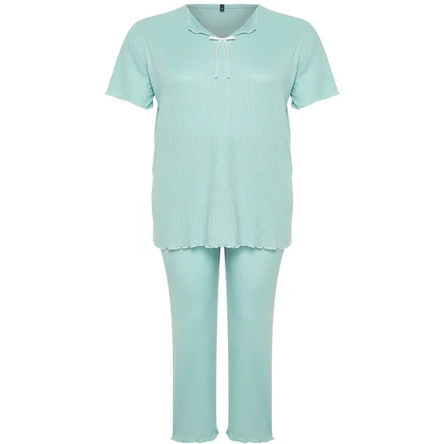 Trendyol Curve Mint Bow Detailed Camisole Knitted Pajamas Set