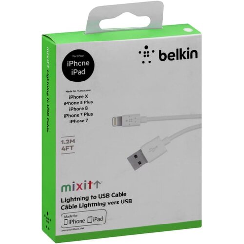 Belkin Mixit USB-A v Lightning kabel za polnjenje in sinhronizacijo bele barve dolžine 1.2m Cene