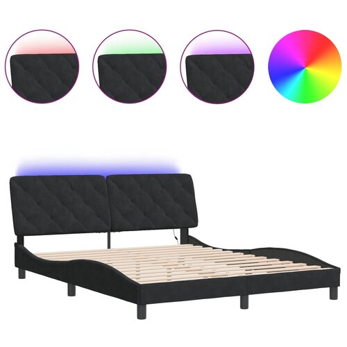 Maison Chic Posteljni okvir - Dvoposteljna postelja - Zakonska postelja z LED lučkami črn 160x200 cm žamet, (21694220) Slike