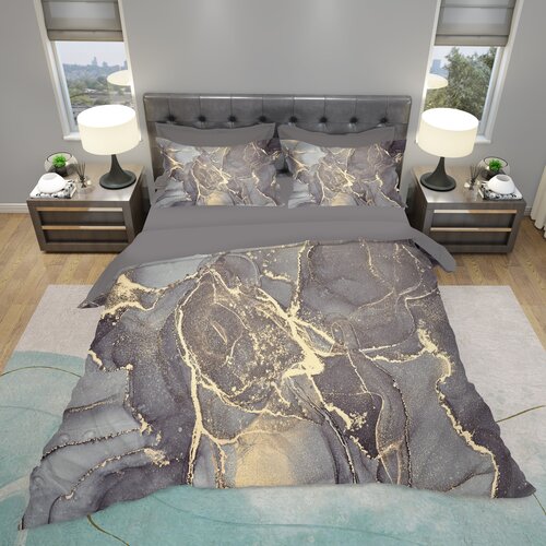 MEY HOME posteljina sa mermernim motivom 3D 200x220cm sivo-zlatna Cene