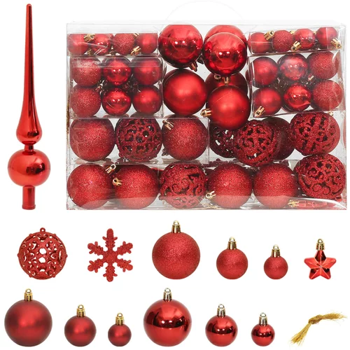  Set božićnih kuglica od 111 komada crveni od polistirena